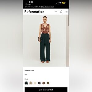 Reformation Black Mason Trousers